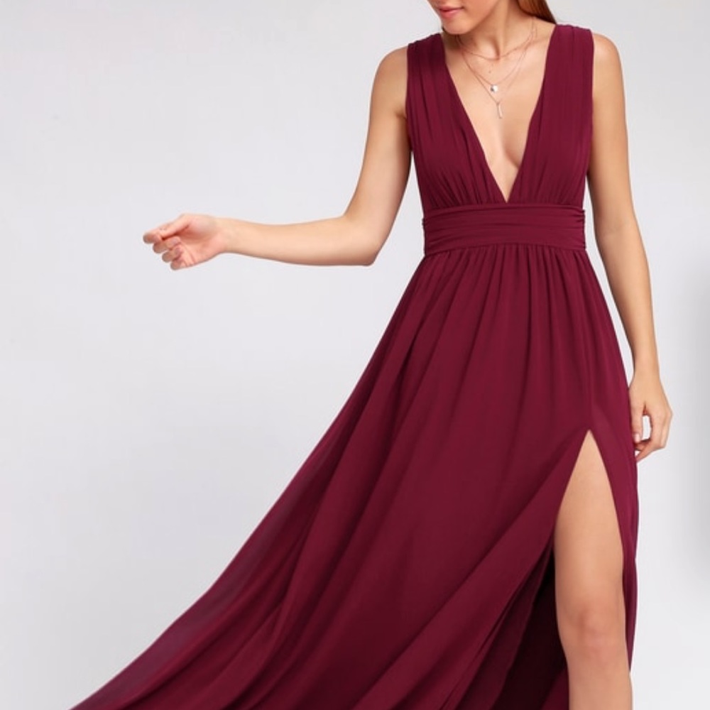 Lulus burgundy deep v maxi dress